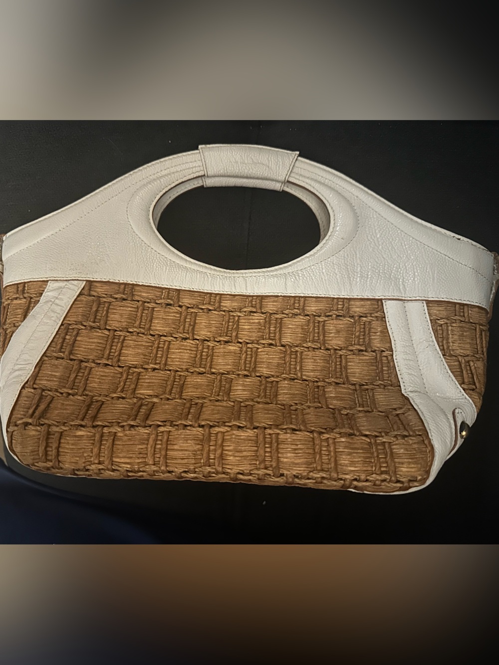 Woven Straw and White Trim Brahmin Handbag - Neutral Summer Tote